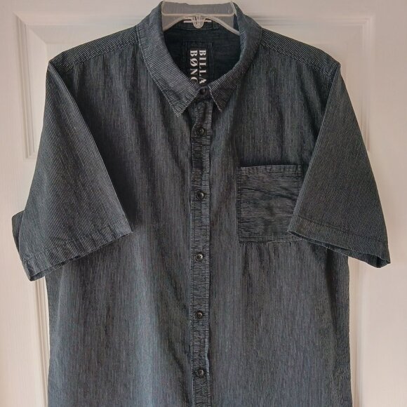 Billabong Men's Short Sleeve Shirt Black with Grey Stripe Pocket Size Large - Picture 1 of 9